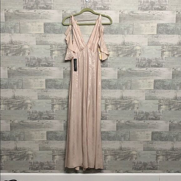 Topshop Blush Foil Cold Shoulder Slit Maxi Dress - Picture 2 of 8
